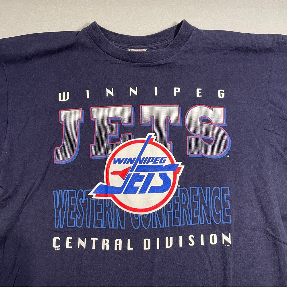 Vintage Winnipeg Jets NHL Hockey Crew T-shirt Original Logo Size XL